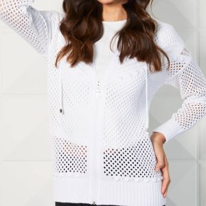 Kapuzenpullover – gehäkelt, Reißverschluss, Weiß