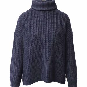 Zadig & Voltaire Pullover – Rollkragen, gestrickt, Marineblau, Blau, Polyacryl