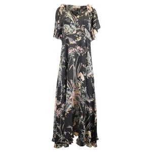 Valentino Kleid – Rot, Schulter-Cut-outs, bedruckt, Midi, Schwarz, Seide, 7733640396860