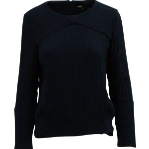 Maje Top – gerippt, Langarm, Taschen, Marineblau, Blau, Baumwolle, 7833141608508