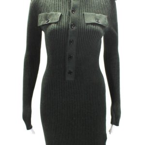 Bottega Veneta Damen-Strickkleid – Langarm, gerippt, gestrickt, Grün, 7833556058172