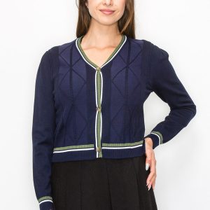 Strickjacke – klassisch, Marineblau, Zopfstrick, 7832928223292