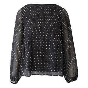 Maje Bluse – Punktmuster, Langarm, Schwarz, Polyester