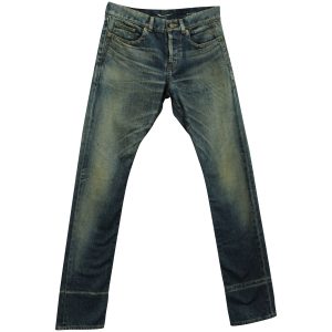 Saint Laurent Jeans – Used-Effekt, gerades Bein, Blau, Baumwolle, Denim, 7703697719356
