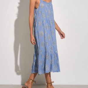 Kleid – Lochstickerei, Maxi, Blau