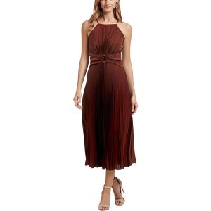 Kleid – plissiert, Satin, Midi