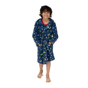Kinder-Bademantel – Fleece, mit Kapuze, Mondmotiv
