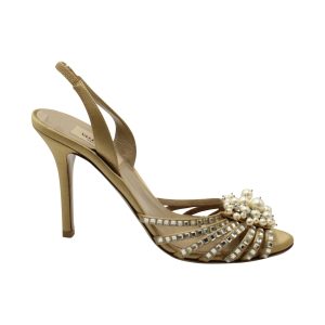 Valentino Pumps – mit Perlen, verziert, Fersenriemen, Gold, Satin, 7703692967996