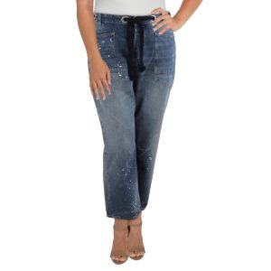 Jeans – Used-Effekt, Denim, weites Bein