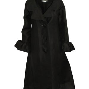 Lanvin Jacke – ausgestellt, lang, Schwarz, Seide, 7703681826876